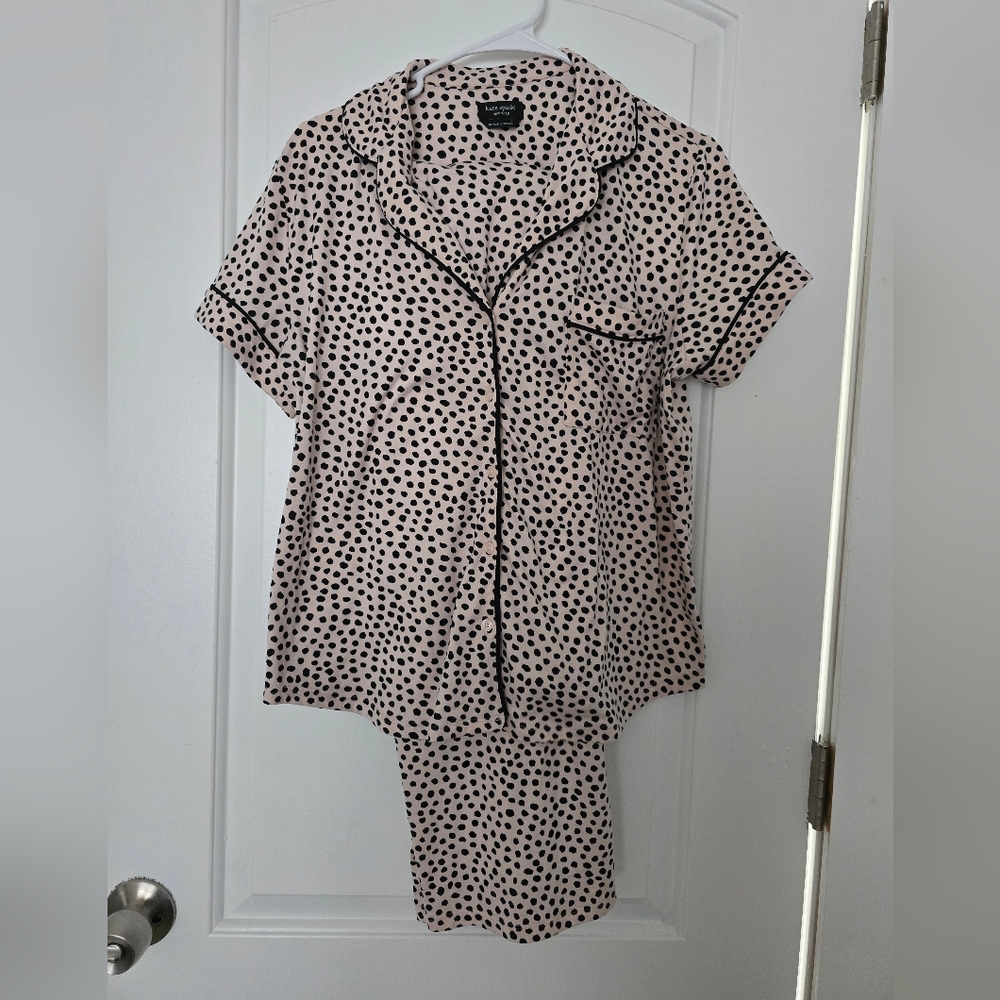 Kate Spade Black and Light Pink Polka Dot Capri Pajama Set